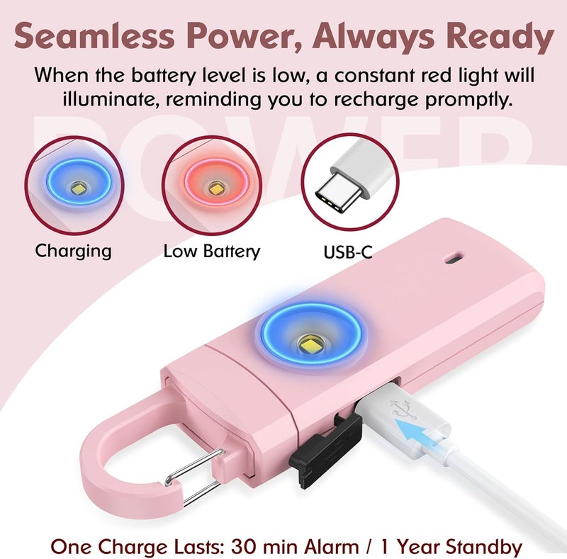 ANKOSHUN Rechargeable Personal Alarms for Women - Christmas Birthday Gifts for Women, Stocking Stuffers for Teen Girl, Daughter, Safety Keychain Flashlight, Siren Alarm, Travel College Essentials (Rose Gold) - Image 2